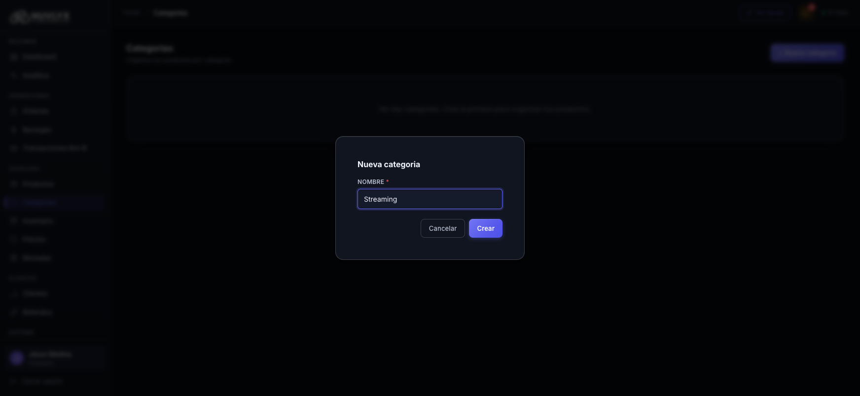Modal para crear categoría