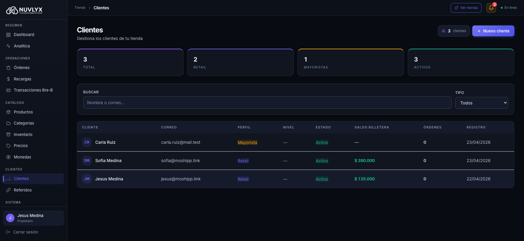 Lista de clientes con tres personas registradas