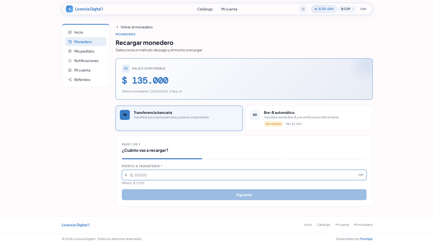 Paso 1: monto a transferir