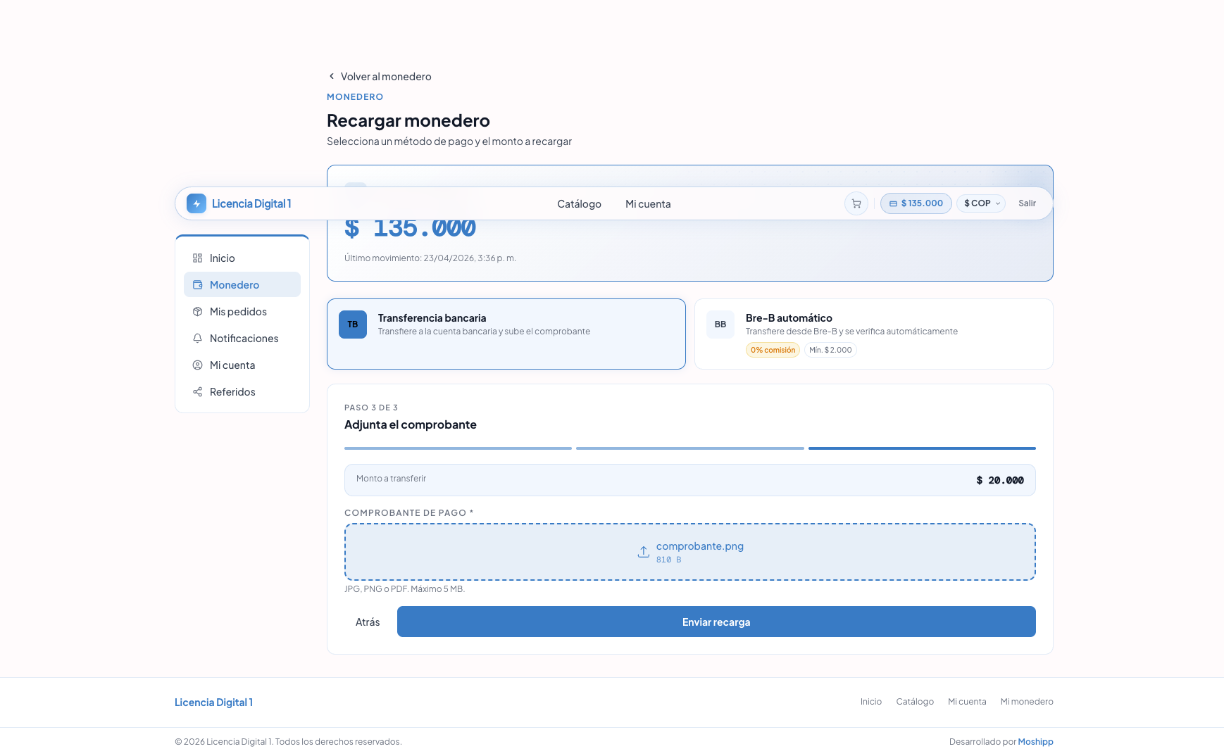 Paso 3: comprobante cargado listo para enviar
