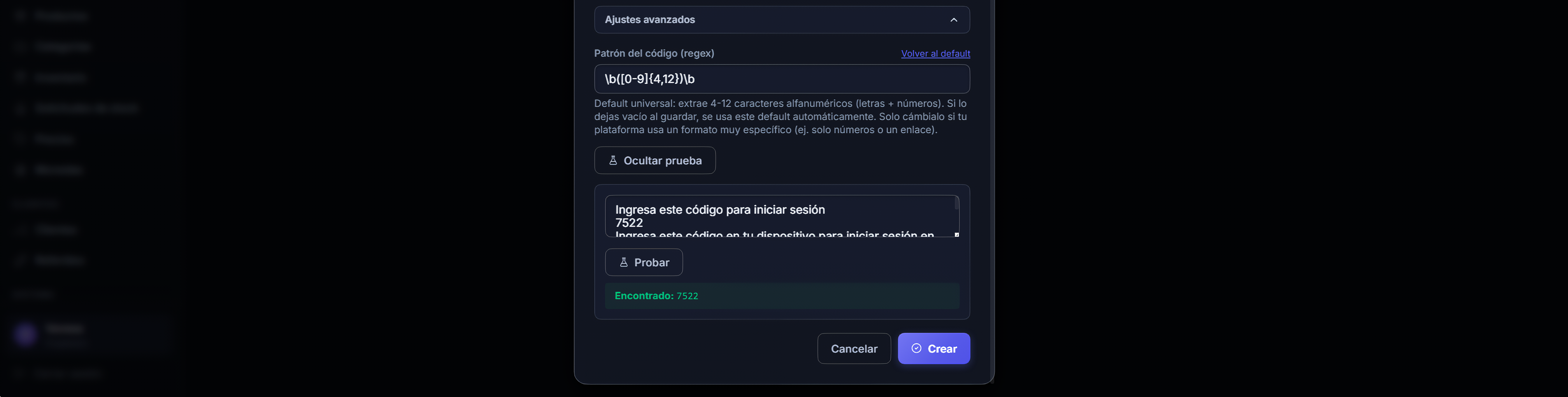Tester de regex con match exitoso