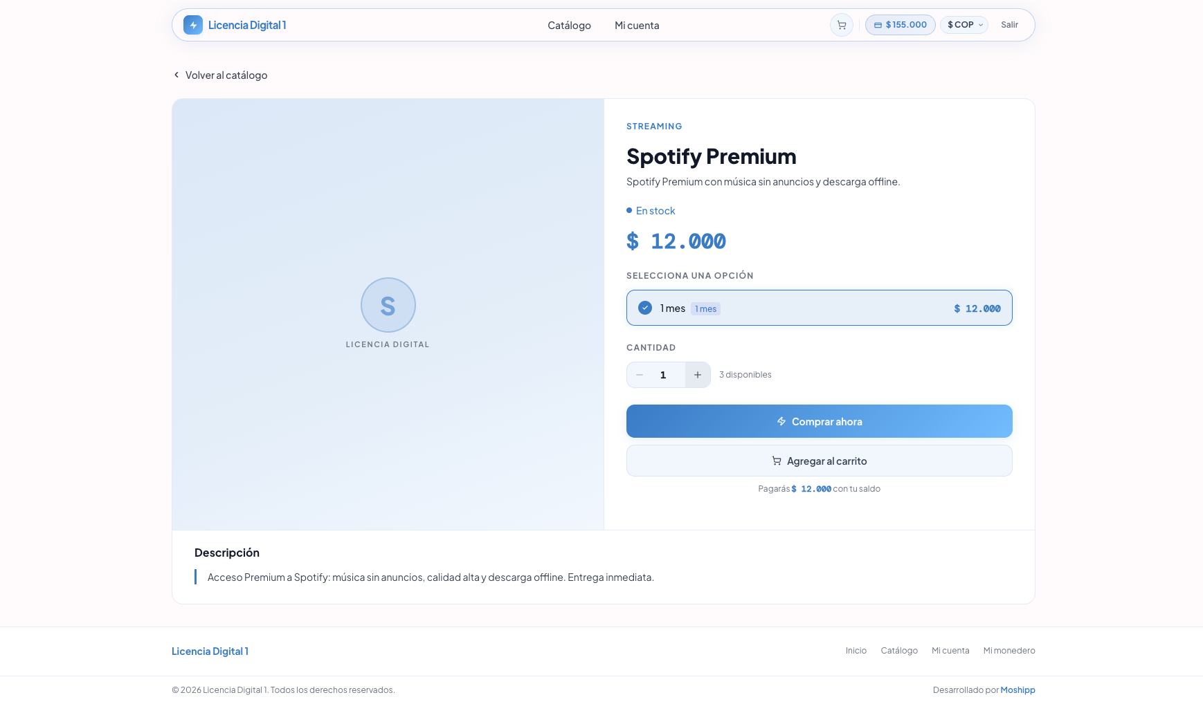 Ficha de producto con variación seleccionada