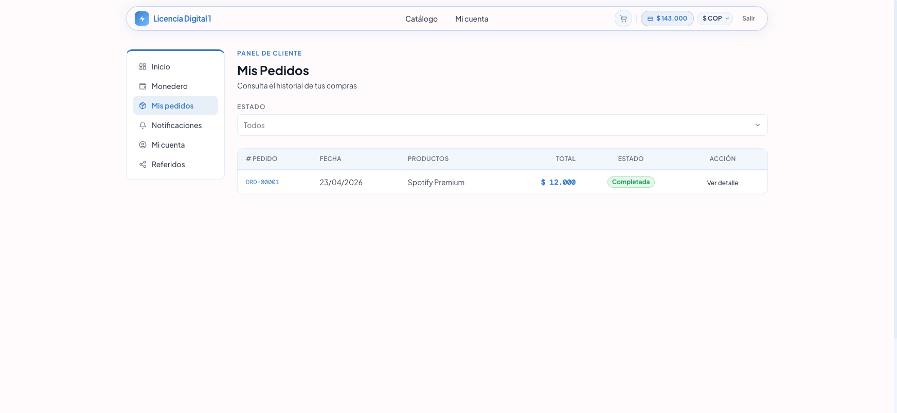 Historial de pedidos del cliente